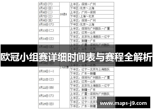 欧冠小组赛详细时间表与赛程全解析